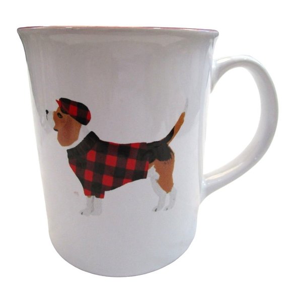 Cozyin Up With My Beagle In Red Black Plaid Coat Mug by Fringe Studio EUC - Picture 3 of 10